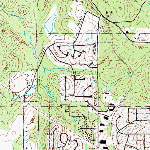 Topographic Map of Giles Crossing, GA