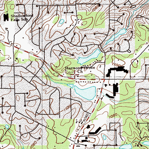 Topographic Map of Harmony Grove Cemetery, GA