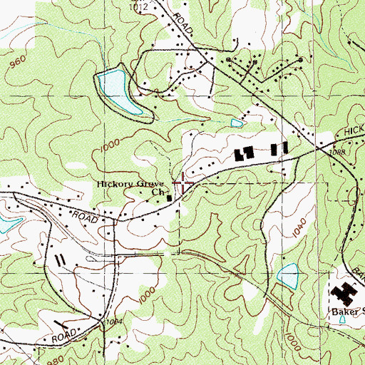 Topographic Map of Hickory Grove Baptist Cemetery, GA
