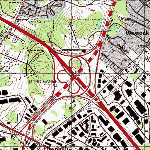 Topographic Map of Interchange 114, GA