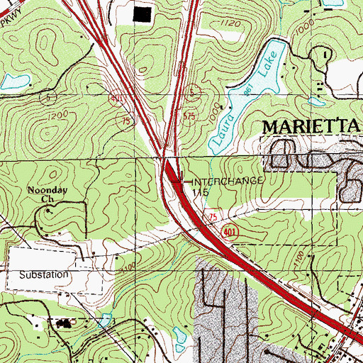 Topographic Map of Interchange 115, GA