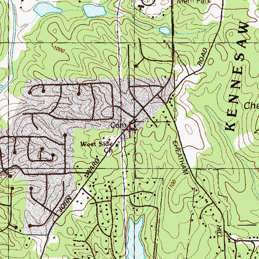 Topographic Map of Jones Memorial Cemetery, GA