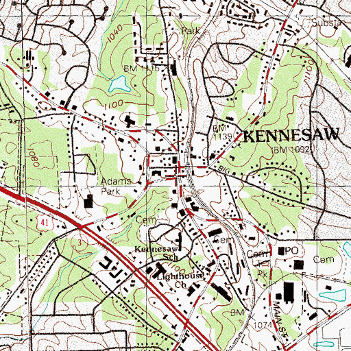 Topographic Map of Kennesaw City Hall, GA