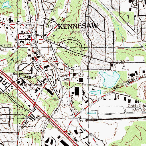 Topographic Map of Kennesaw Post Office, GA