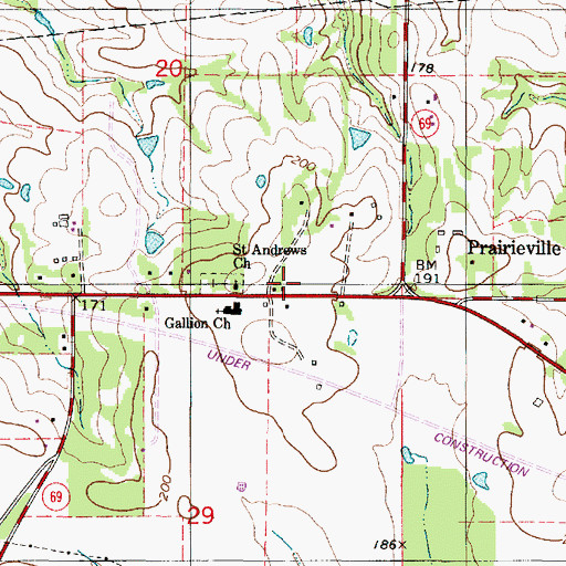 Topographic Map of Gallion Post Office, AL