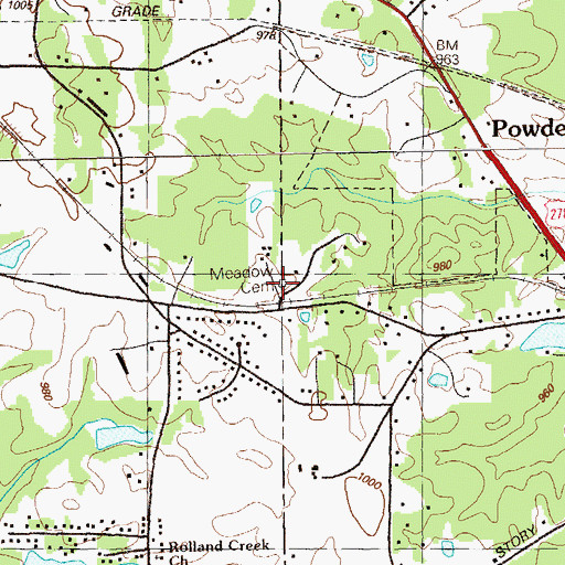 Topographic Map of Meadows Cemetery, GA