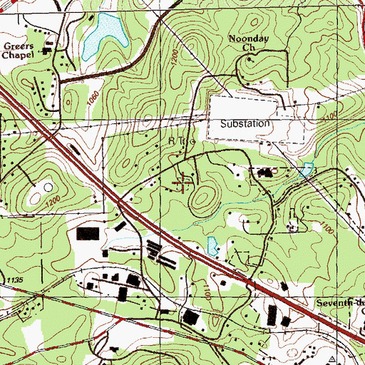 Topographic Map of Noonday Extension Cemetery, GA
