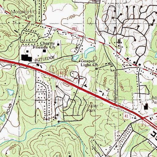 Topographic Map of Pine Ridge Memorial Cemetery, GA