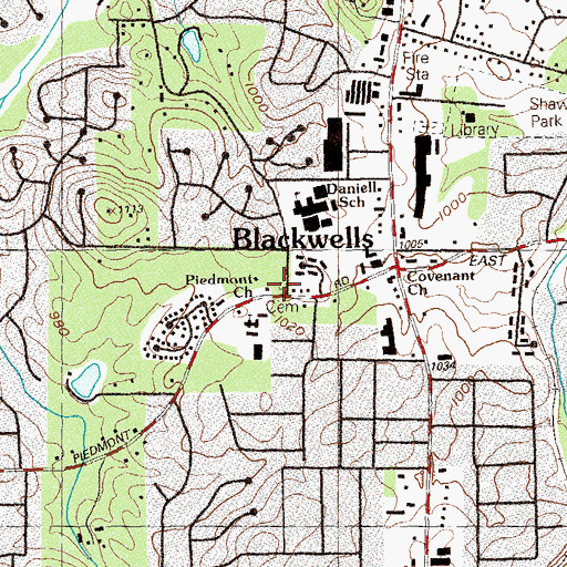 Topographic Map of Ponder Cemetery, GA