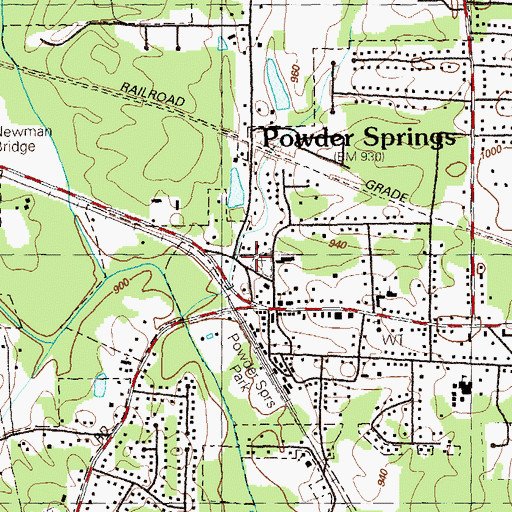 Topographic Map of Powder Springs Cemetery, GA