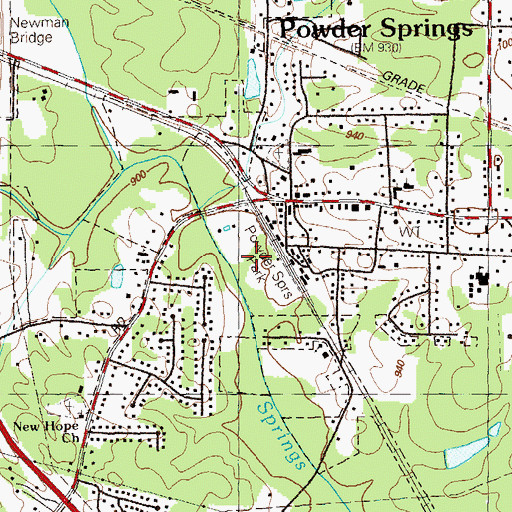 Topographic Map of Powder Springs Park, GA