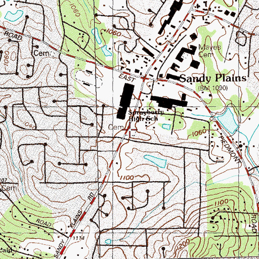 Topographic Map of Sandy Plains Cemetery South, GA