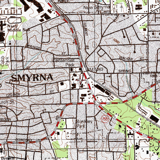 Topographic Map of Smyrna Memorial Cemetery, GA