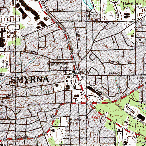 Topographic Map of Smyrna Town Hall, GA