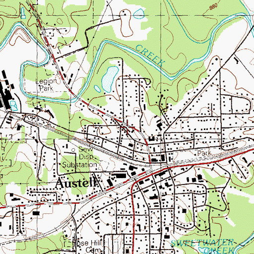 Topographic Map of Sweetwater Valley Branch Cobb County Public Library, GA