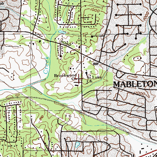 Topographic Map of Brookwood Church, GA