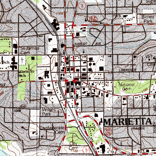 Topographic Map of Cobb County Courthouse, GA