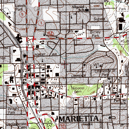 Topographic Map of Cole Street Baptist Church, GA