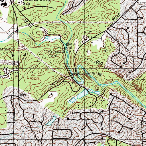 Topographic Map of Concord Covered Bridge, GA