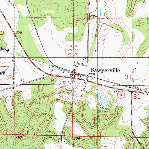 Topographic Map of Sawyerville Post Office, AL