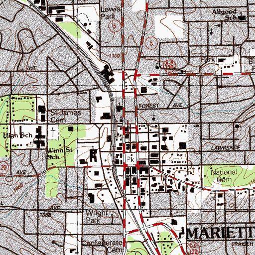 Topographic Map of First Baptist Church, GA