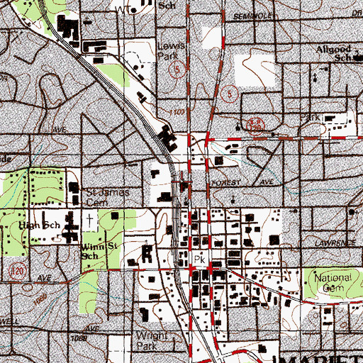 Topographic Map of First Presbyterian Church, GA