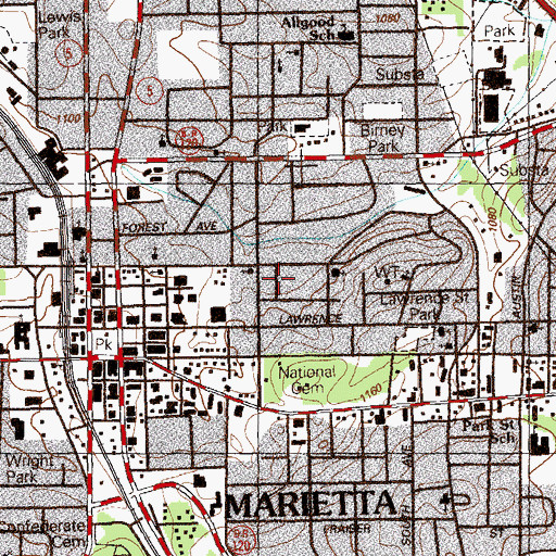 Topographic Map of Fort Hill Homes, GA