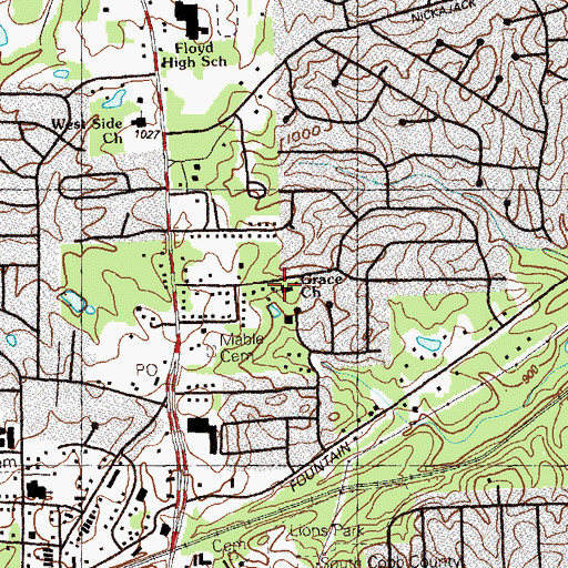 Topographic Map of Grace Church, GA