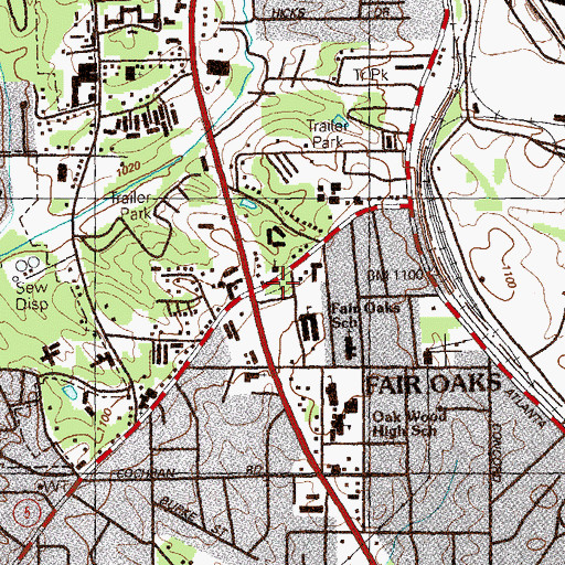 Topographic Map of Maloney Springs Cemetery, GA