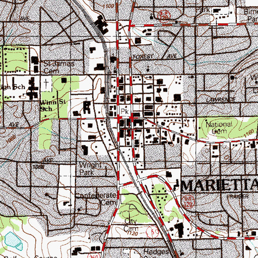 Topographic Map of Marietta City Hall, GA