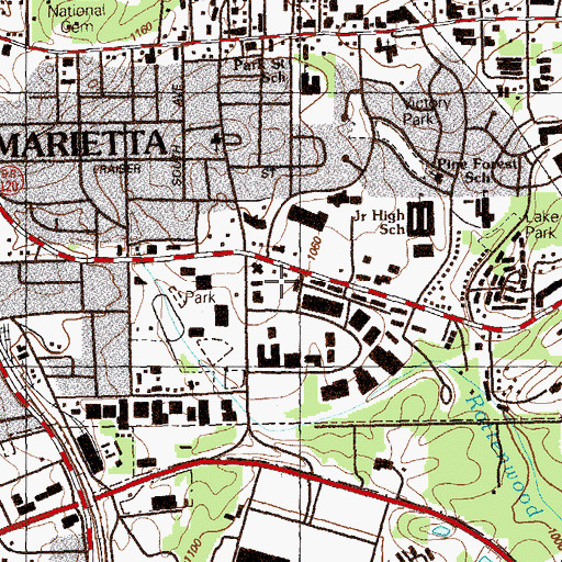 Topographic Map of Marietta Place Homes (historical), GA