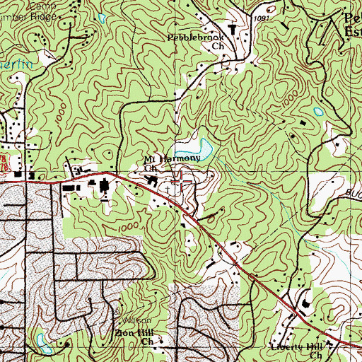 Topographic Map of Mount Harmony Memorial Gardens, GA