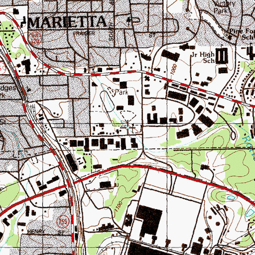 Topographic Map of Perry Parham Park, GA