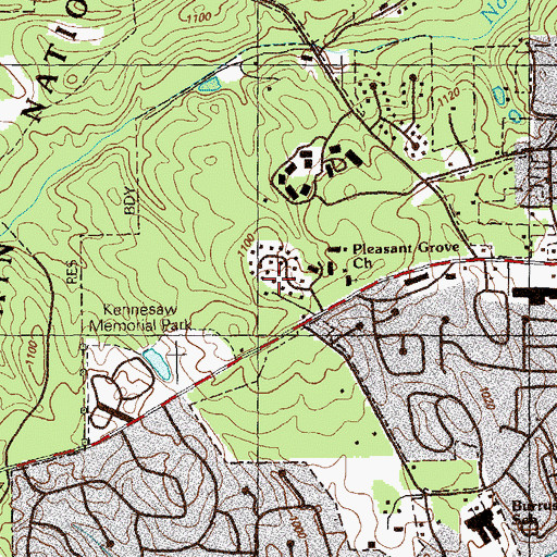 Topographic Map of Pleasant Grove Cemetery, GA