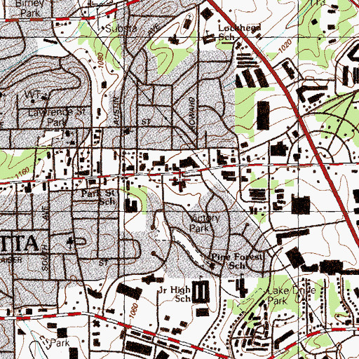 Topographic Map of Roswell Street Baptist Church, GA