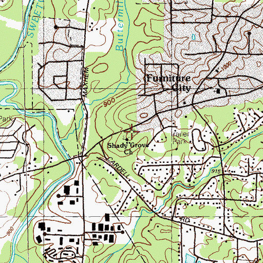 Topographic Map of Shady Grove Cemetery, GA