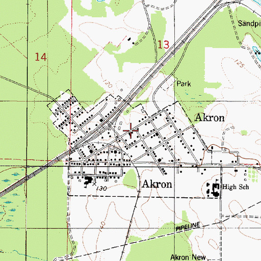 Topographic Map of Akron Post Office, AL
