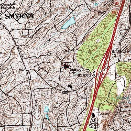 Topographic Map of Teasley Elementary School, GA