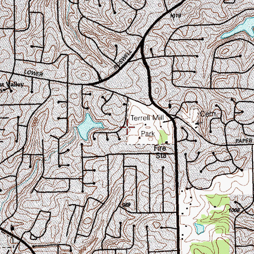 Topographic Map of Terrell Mill Park, GA