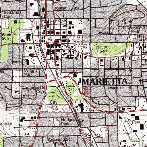 Topographic Map of Waterman Street Public School (historical), GA