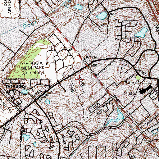 Topographic Map of Windy Hill Plaza Shopping Center, GA
