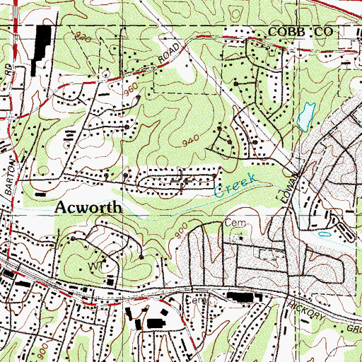 Topographic Map of Allatoona Quarters, GA