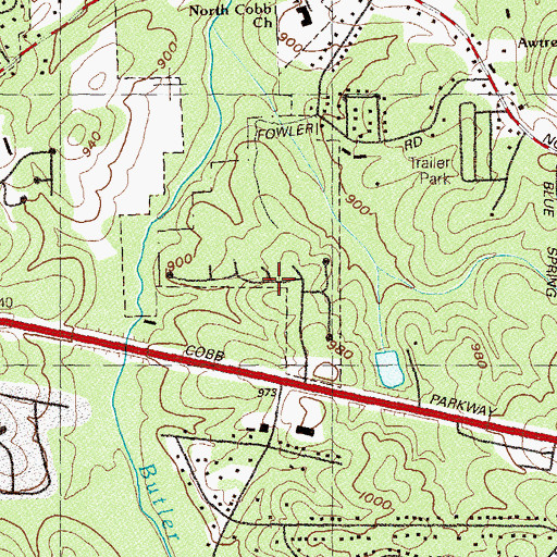 Topographic Map of Blue Springs, GA