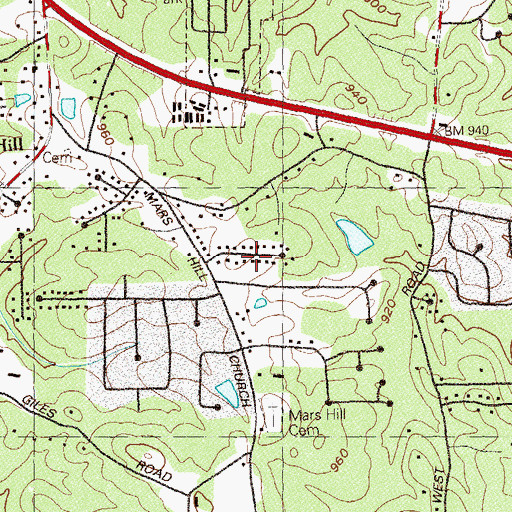Topographic Map of Harris Woods, GA