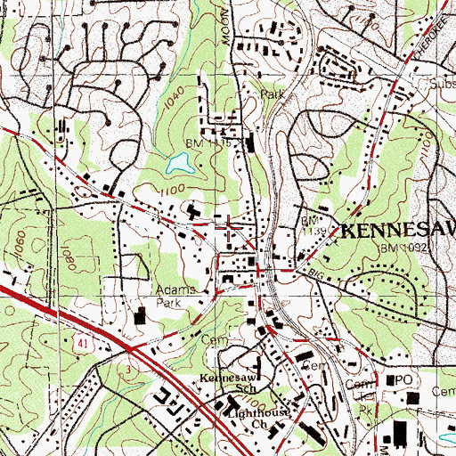Topographic Map of Kennesaw Branch Cobb County Public Library, GA