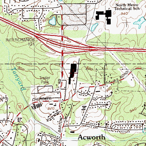 Topographic Map of Sweetbriar Shopping Center, GA