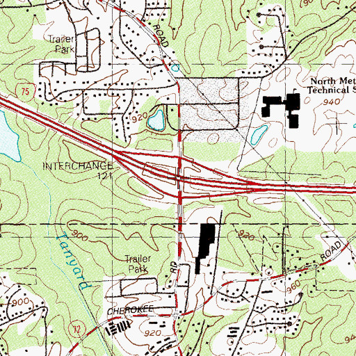 Topographic Map of Interchange 121, GA