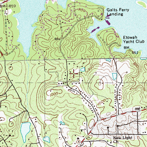 Topographic Map of Etowah Mills, GA