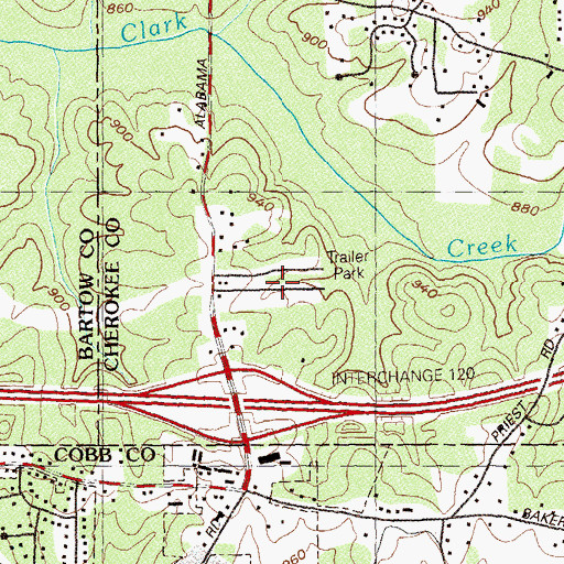 Topographic Map of Pages Mobile Home Park, GA