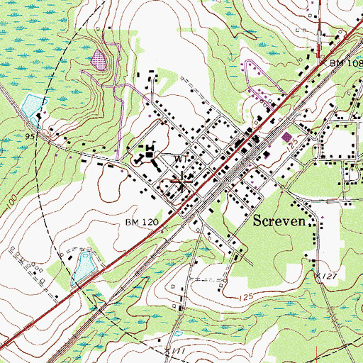 Topographic Map of First Baptist Church of Screven, GA